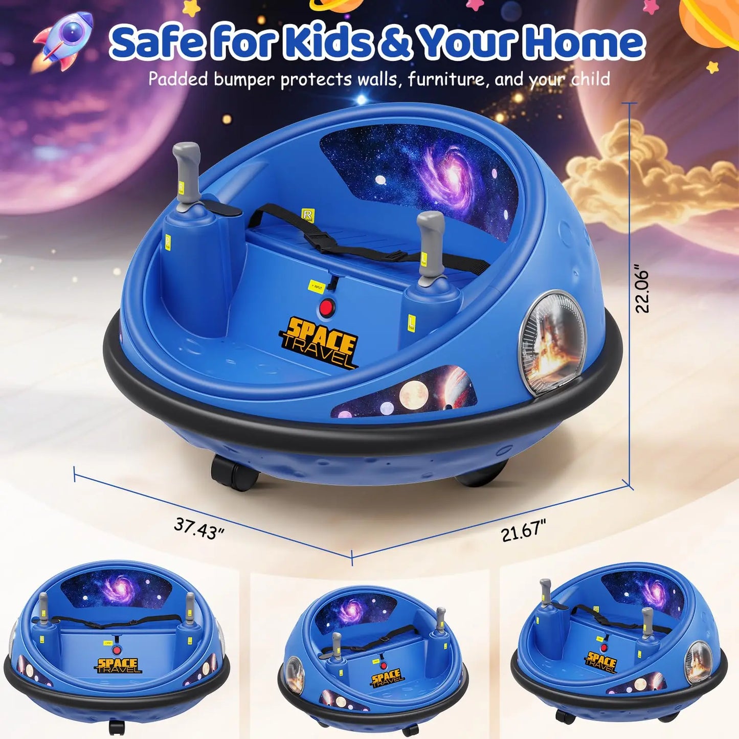 Spin into endless fun with this versatile 360 degree spinning kids electric bumper car that delivers safe, exhilarating play for indoors or outdoors, featuring easy to use controls for you, bright LED lights, and fuss free charging for hours of smiles.