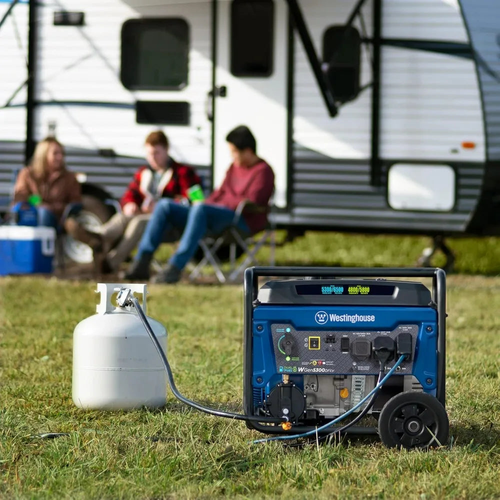 Power your home and outdoor adventures with this versatile 6500W dual fuel generator, featuring a CO sensor for safer operation.