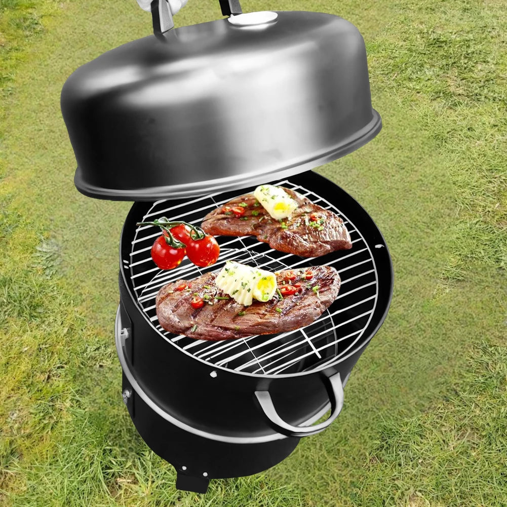 Vertical Charcoal Smoker With Built In Thermometer And Two Access Doors