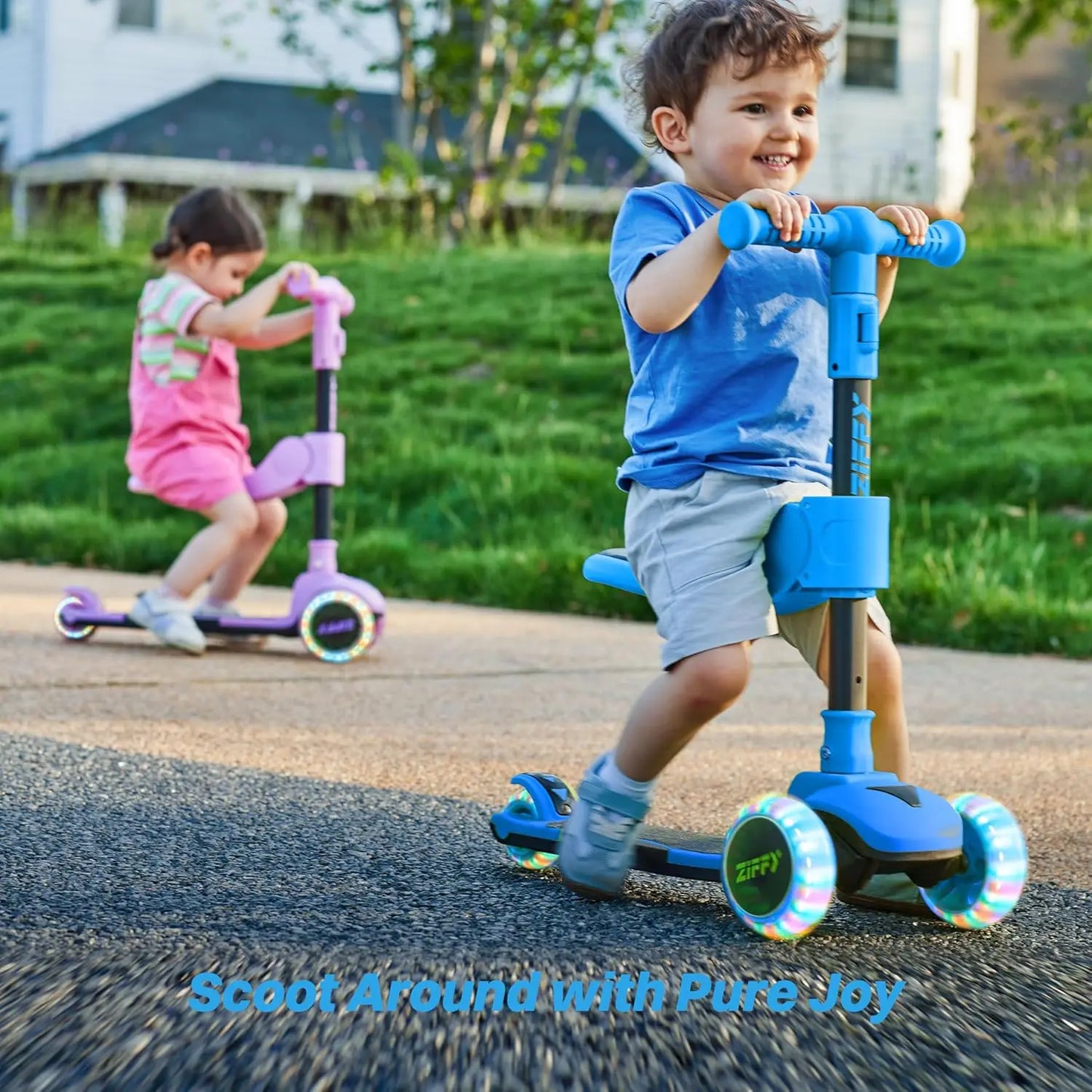 Joyfy 2 In 1 Toddler Scooter With LED Lights Adjustable Height And Foldable Seat