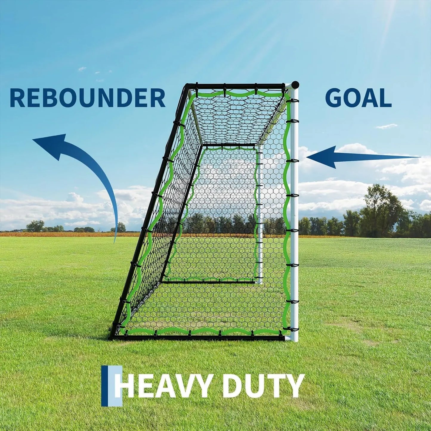 HiMISS 3 In 1 Soccer Goal Training Rebounder Net 7x5 Ft Steel Frame