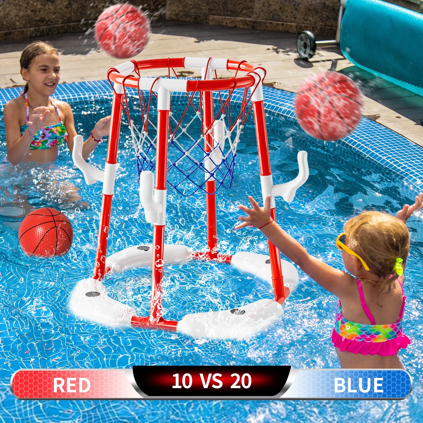 Floating Pool Basketball Hoop Game With 4 Balls For Outdoor Indoor Water Play