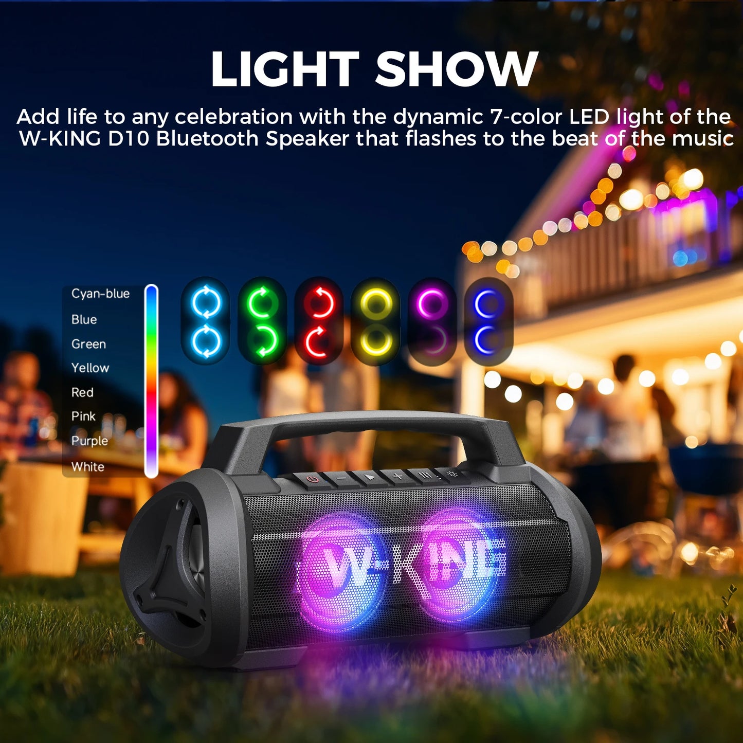 W-King 70W RMS Bluetooth Portable Speaker IPX6 Waterproof Subwoofer Bass Boost
