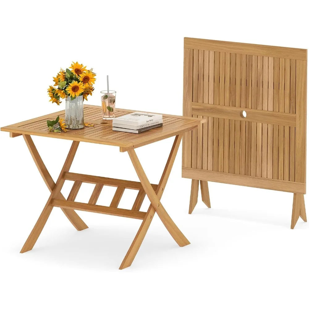 Elevate your outdoor meals with a stylish folding 36 inch patio dining table crafted from durable acacia wood, designed for simple setup, space saving storage, and versatile use.