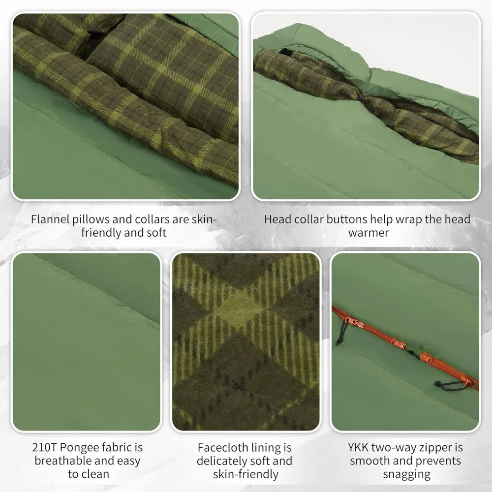 0 Degree And 40 Degree Flannel Two Person Sleeping Bag With Pillows For Adults