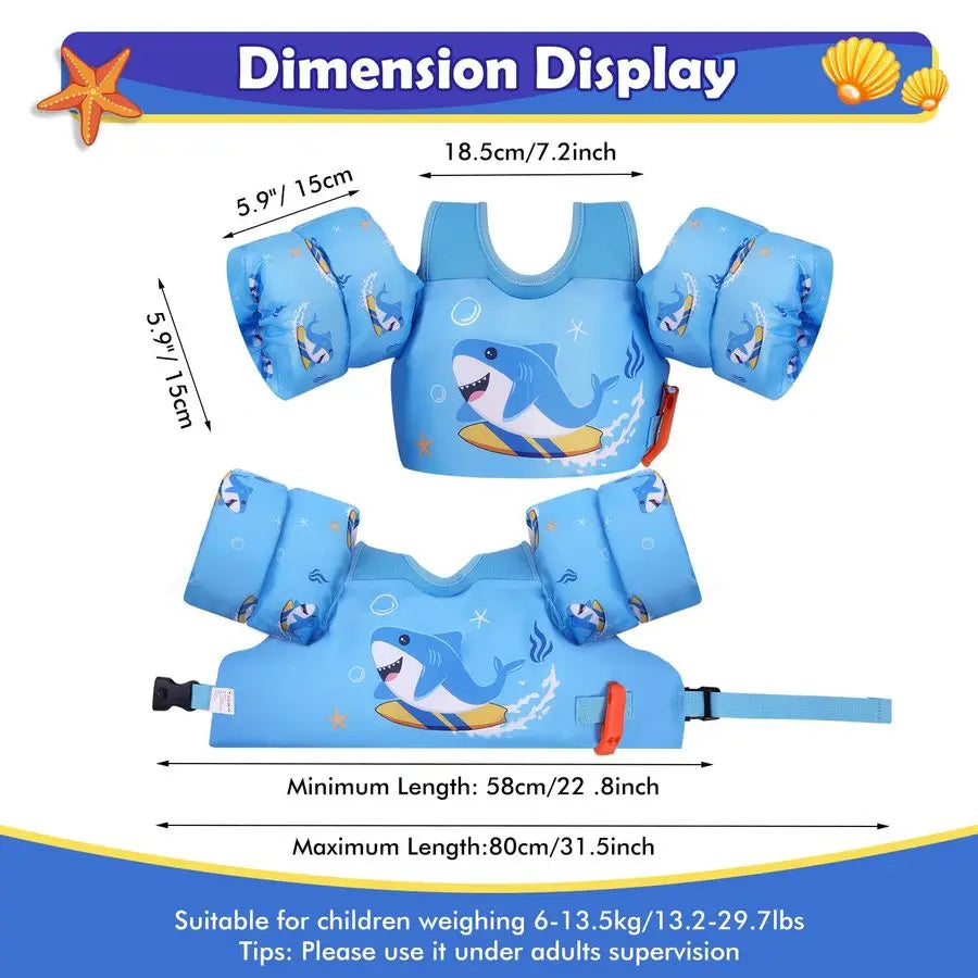 Toddler Swim Vest With Cartoon Arm Floaties Nylon EPE Pool Safety