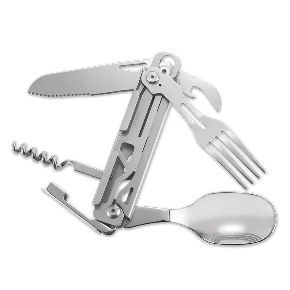 Alloyseed 6 in 1 Camping Tableware Foldable EDC Tool Fork Knife Spoon
