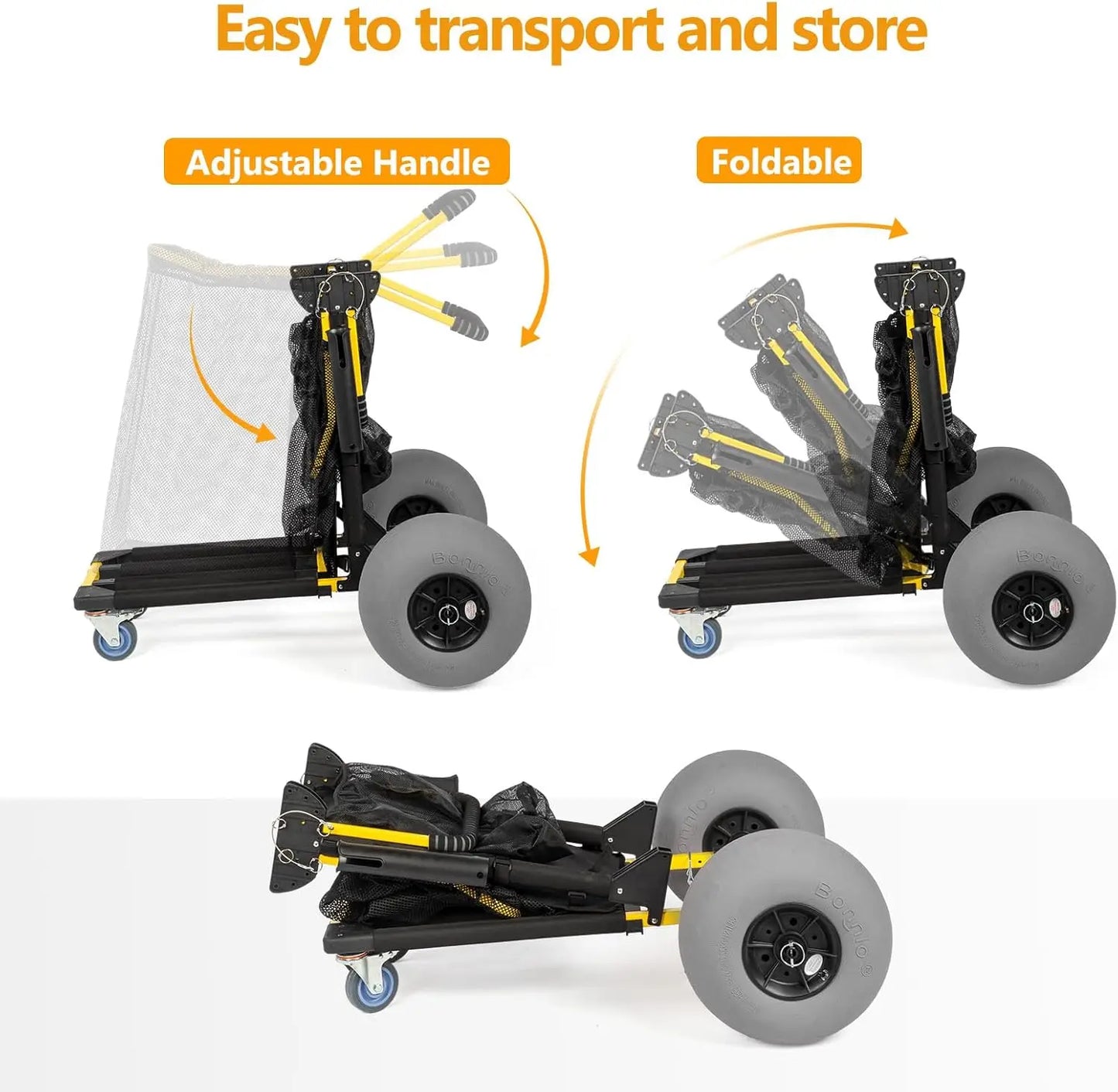 Beach Cart With 12 Inch Balloon Wheels For Sand 2-In-1 Foldable Wagon