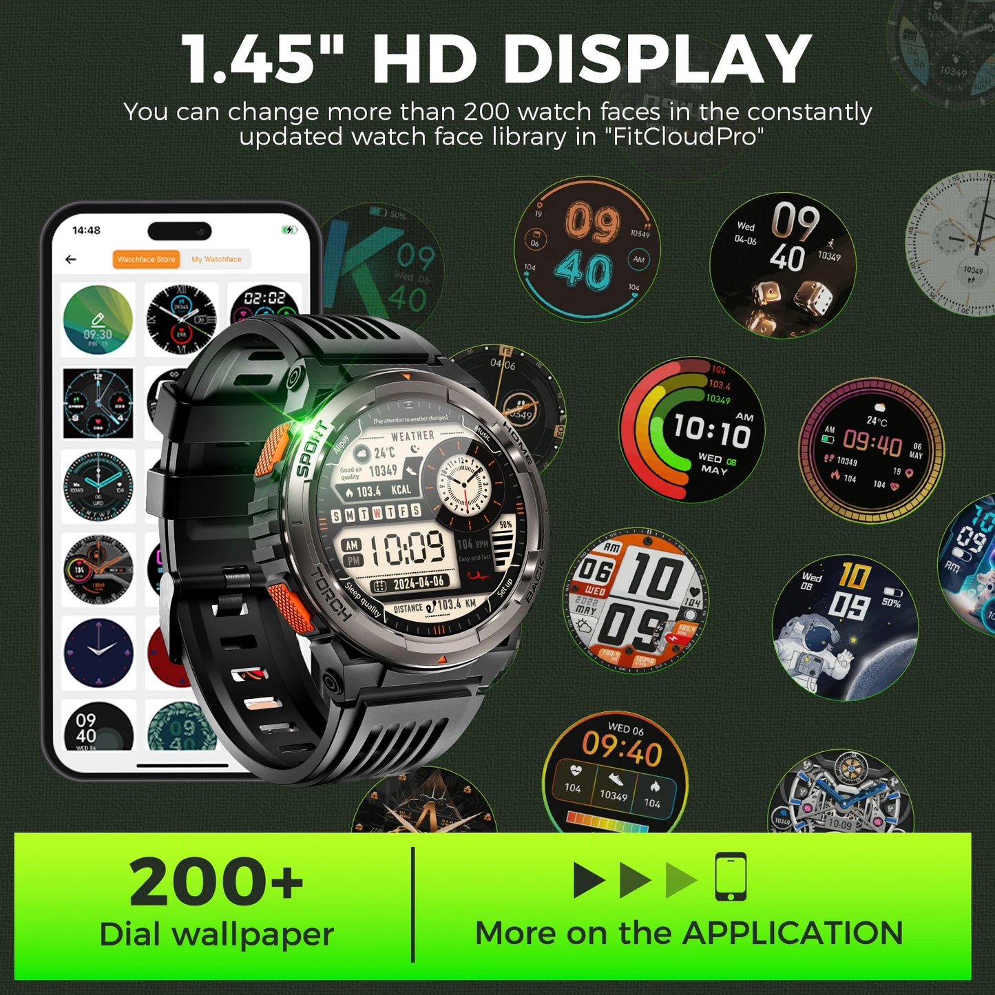 EIGIIS KE5 1.45 Inch Smartwatch With Compass Barometer Altimeter 3ATM Waterproof