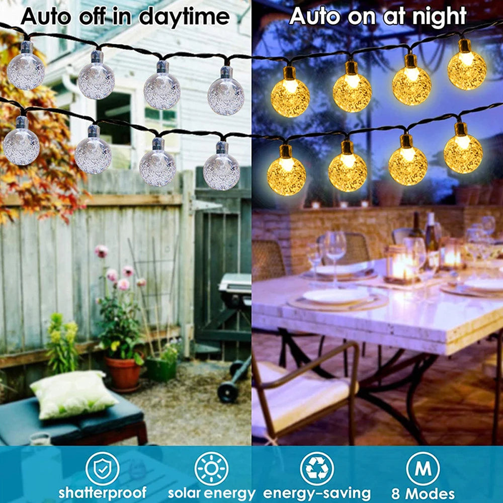 Illuminate your outdoor spaces with the enchanting glow of WELPUR Solar Bubble Ball String Lights.