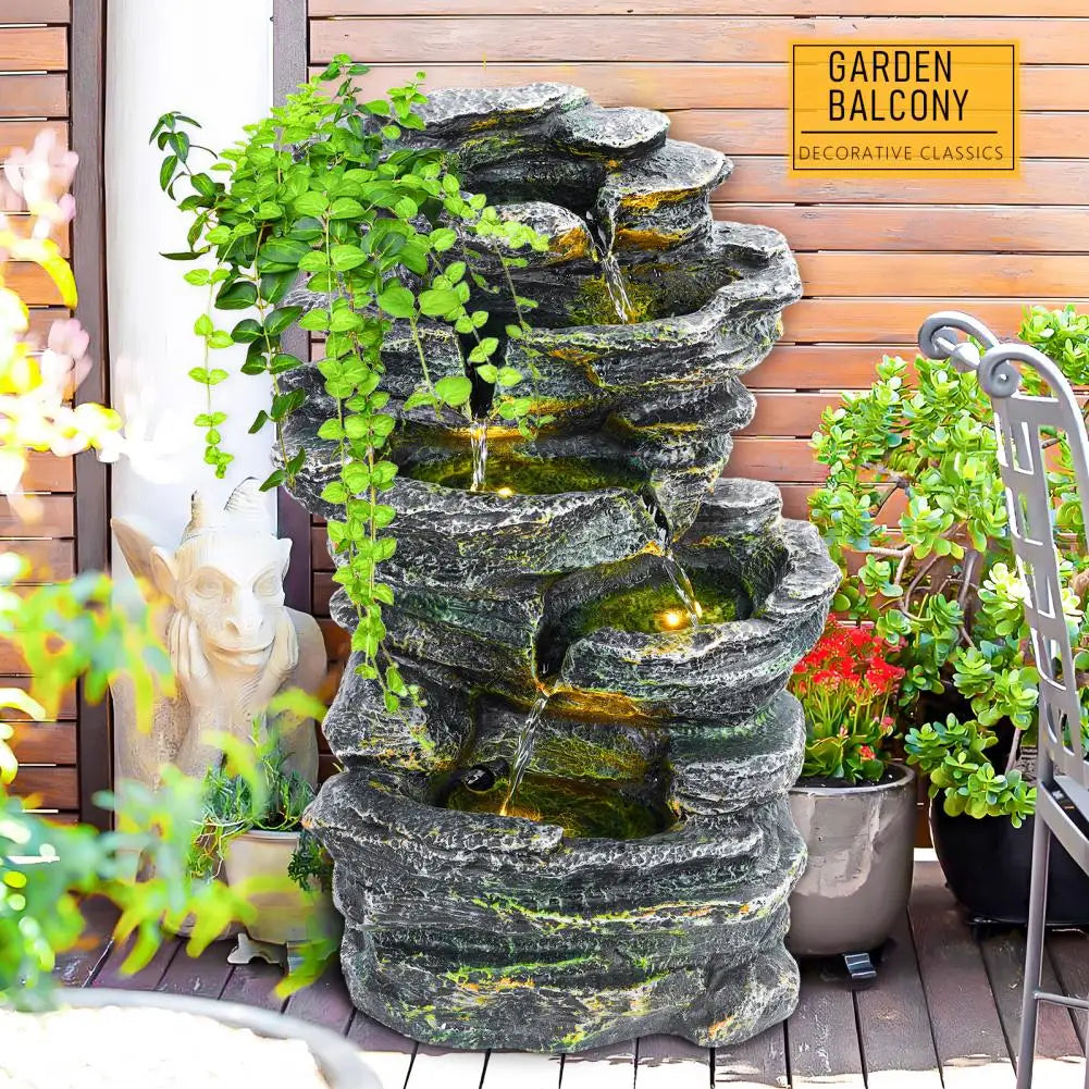 6 Tier Rock Water Fountain Outdoor Garden Waterfall Decor LED Light