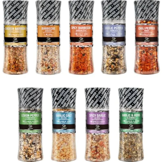 Elevate your cooking with the MDNG Spice Seasoning Set featuring nine integrated grinders.