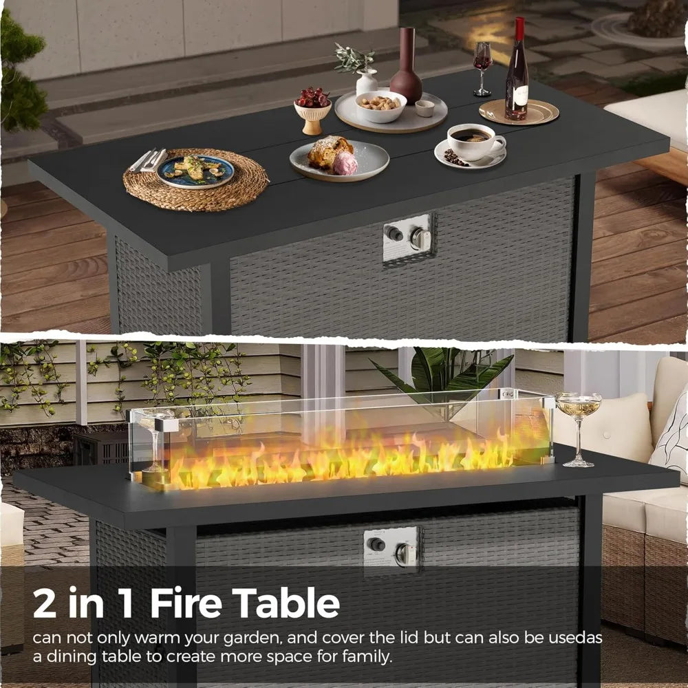 Transform your outdoor living space into a warm, inviting gathering spot with this 50,000 BTU outdoor propane fire pit table.