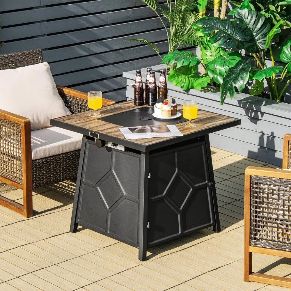 2 in 1 Outdoor Propane Fire Pit Table 28 Inch Square With Lid 40000 BTU
