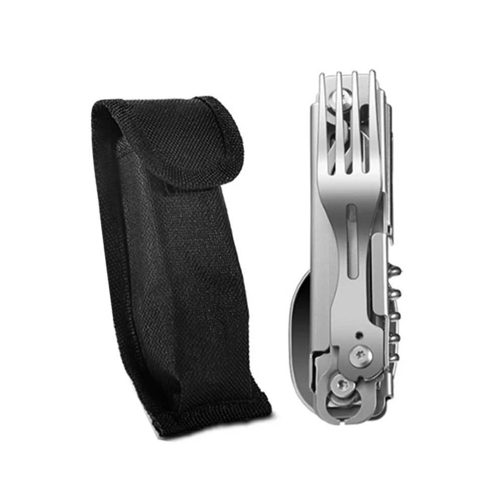 Alloyseed 6 in 1 Camping Tableware Foldable EDC Tool Fork Knife Spoon