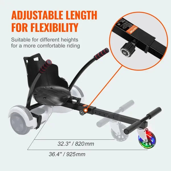 Hoverboard Seat Attachment With LED Lights And Adjustable Length Up To 220 Lbs
