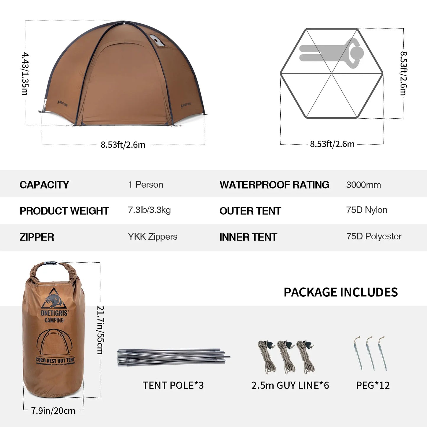 OneTigris Coco Nest Solo Dome Tent With Stove Jack 3000mm Waterproof