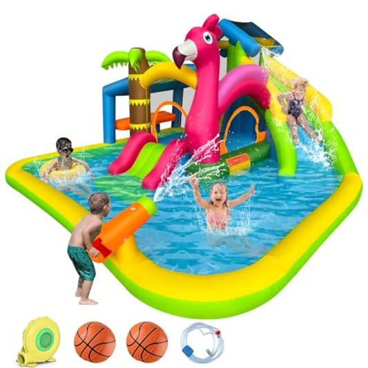 Turn your backyard into a floating playground with the NONEDesign Inflatable Flamingo Water Slide that delivers nine fun features in one exciting package.