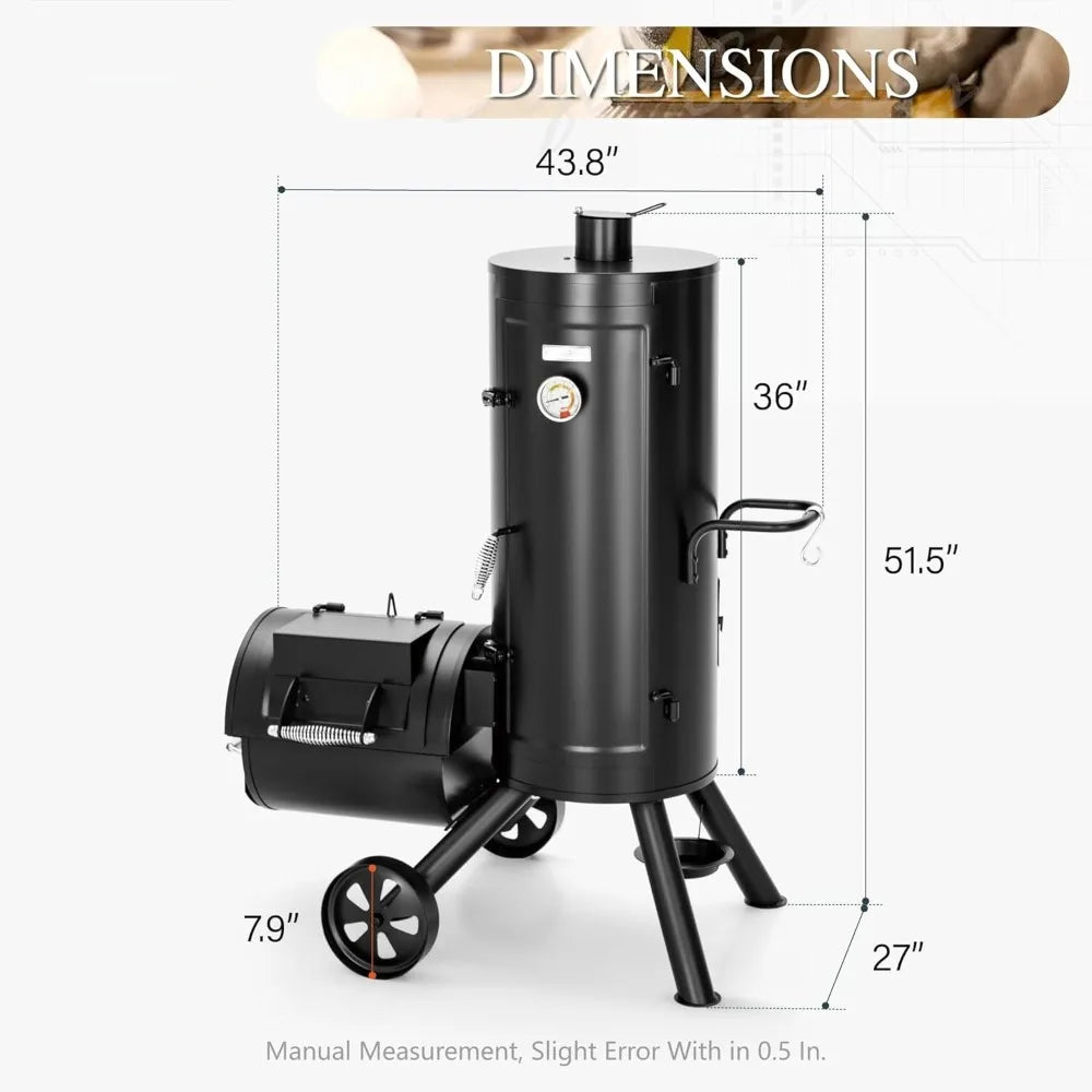 NONECN Outdoor Heavy Duty Vertical Offset Charcoal Smoker Grills Extra Large