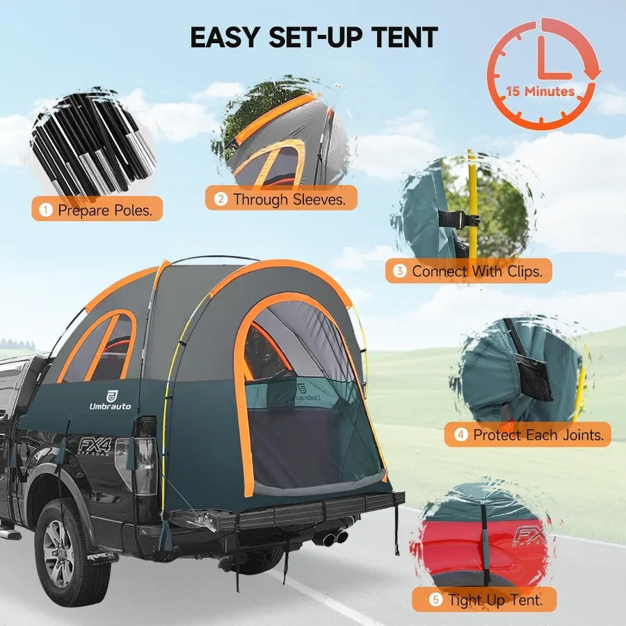 Turn your pickup into a portable campsite in minutes with this 5.56ft truck bed tent that stands up to rain and rugged terrain.