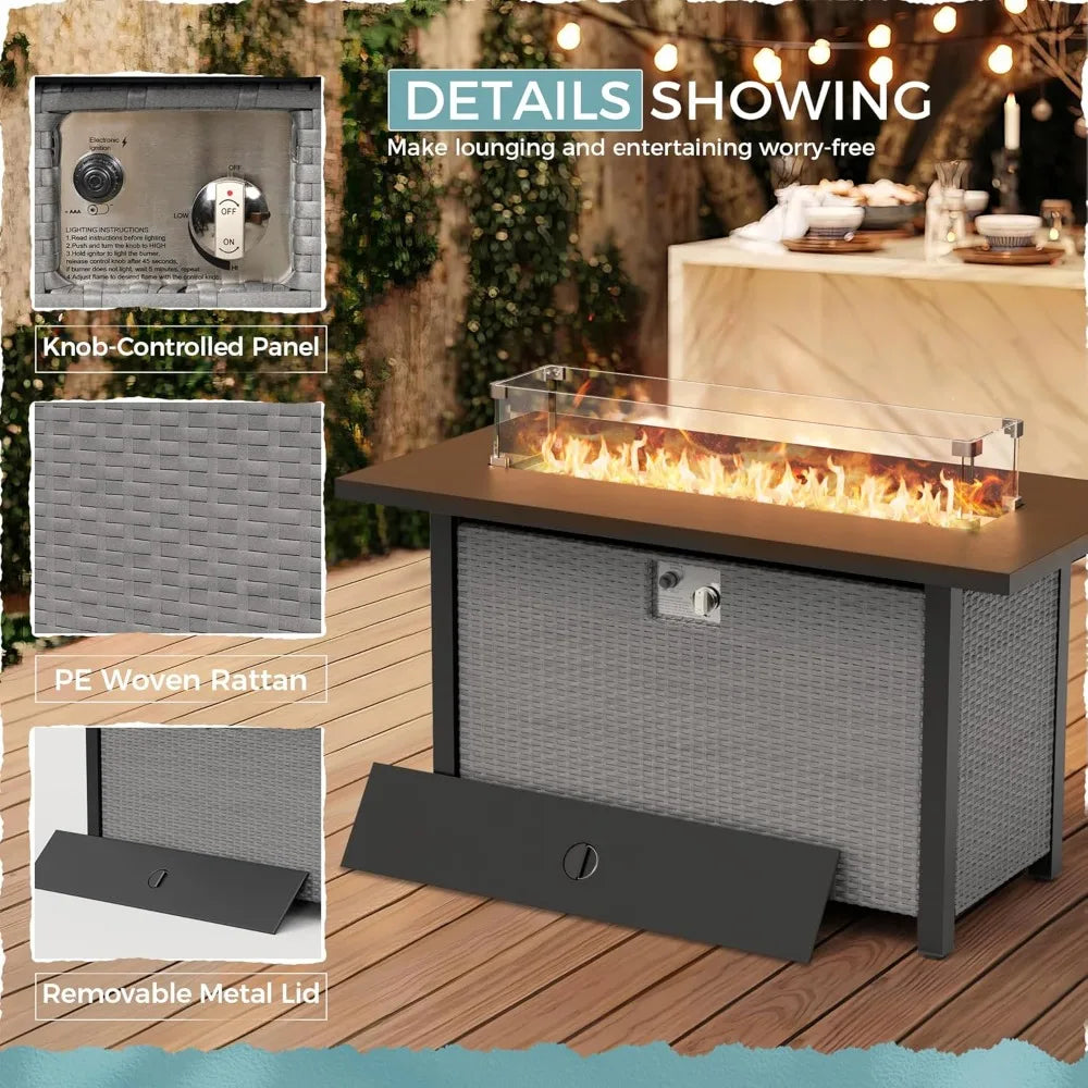 Transform your outdoor living space into a warm, inviting gathering spot with this 50,000 BTU outdoor propane fire pit table.
