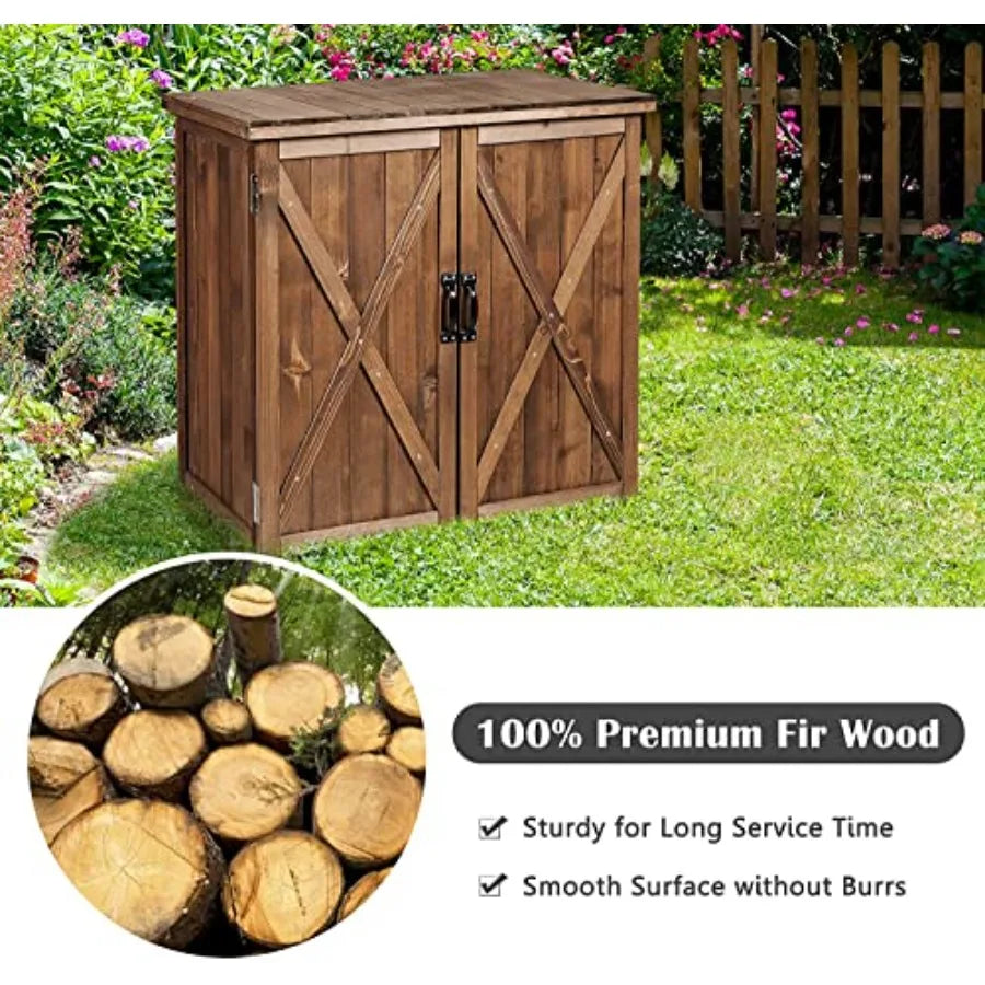 Garden Wooden Storage Shed Tool Cabinet With Doors And Handles