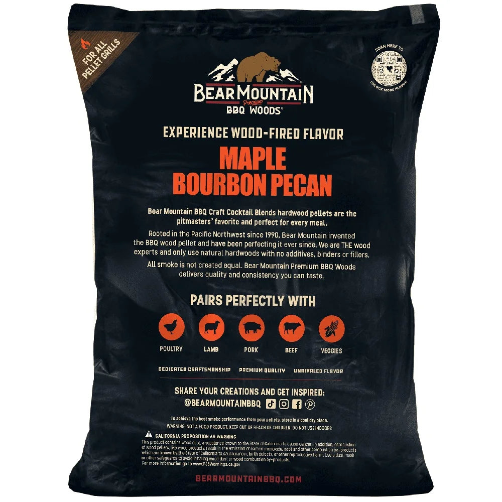 Bear Mountain Natural Maple Bourbon Pecan BBQ Wood Pellets 20lb Premium