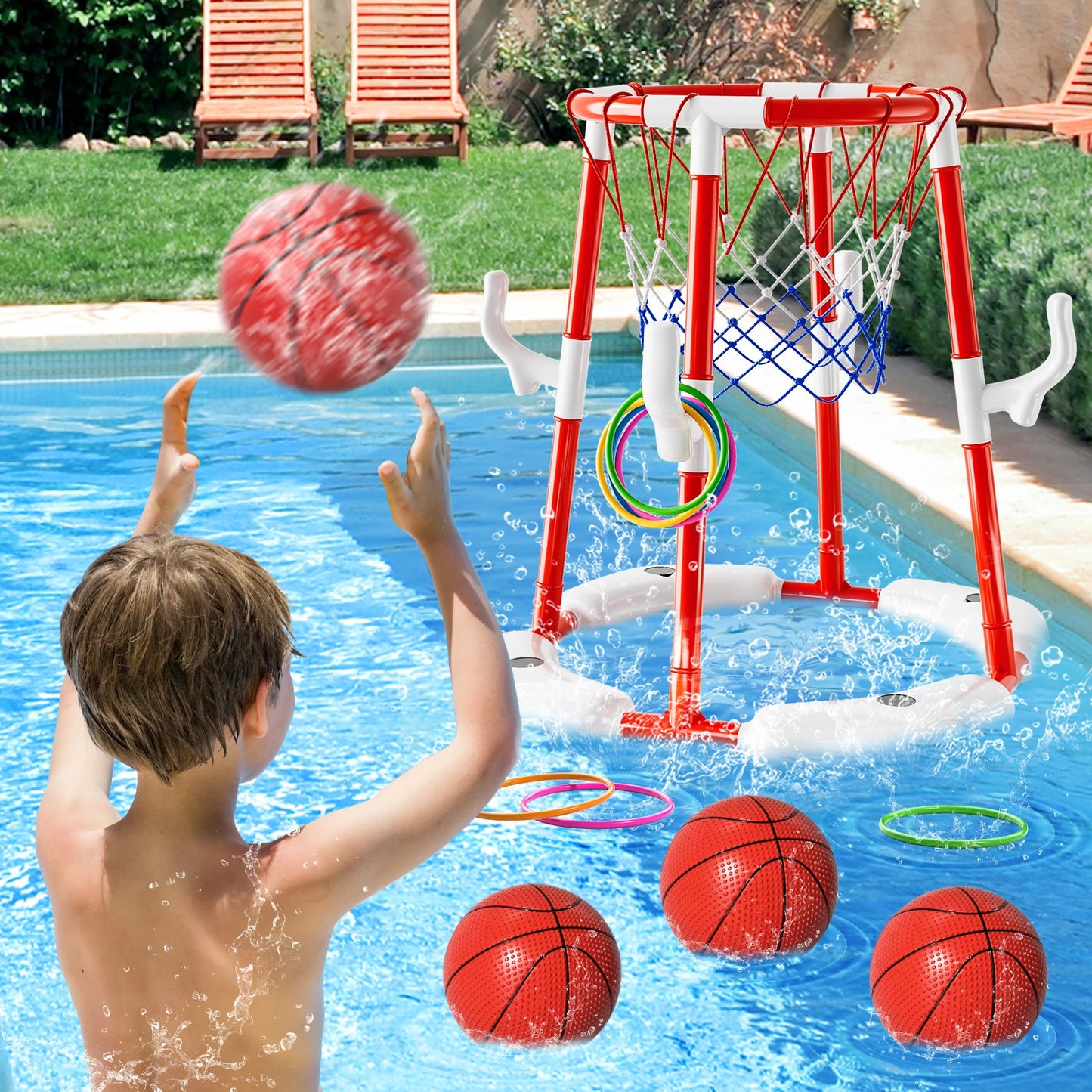 Floating Pool Basketball Hoop Game With 4 Balls For Outdoor Indoor Water Play