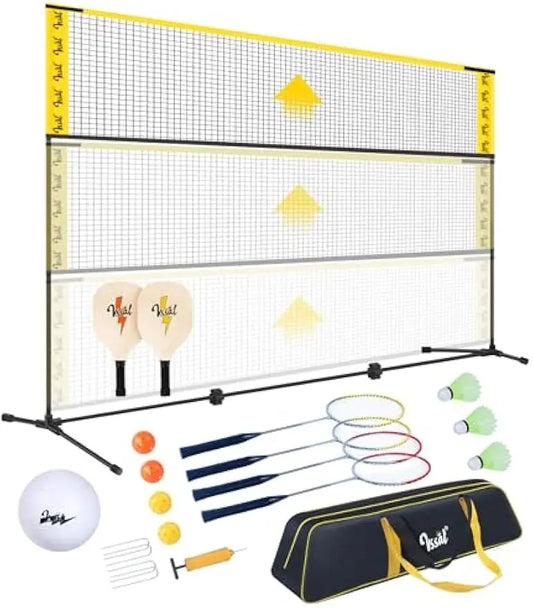 3-In-1 Portable Badminton Volleyball Pickleball Net Set With Adjustable Height