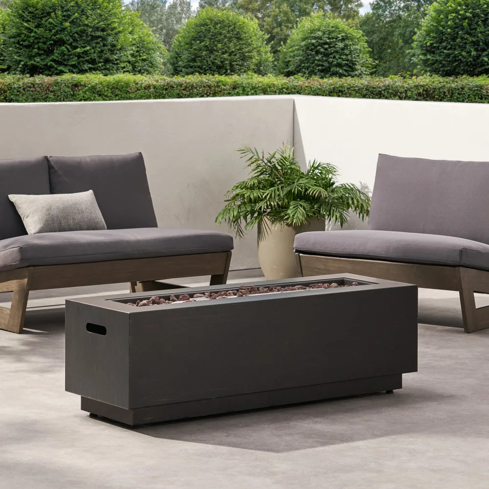 40 Inch Outdoor Rectangular Iron Propane Fire Pit 50,000 BTU Dark Grey