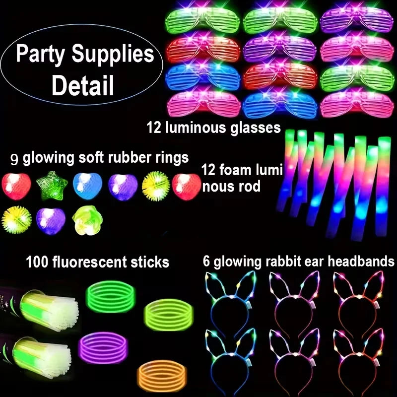 Glow Party Set 142 Piece With Glow Sticks Led Glasses Finger Lights