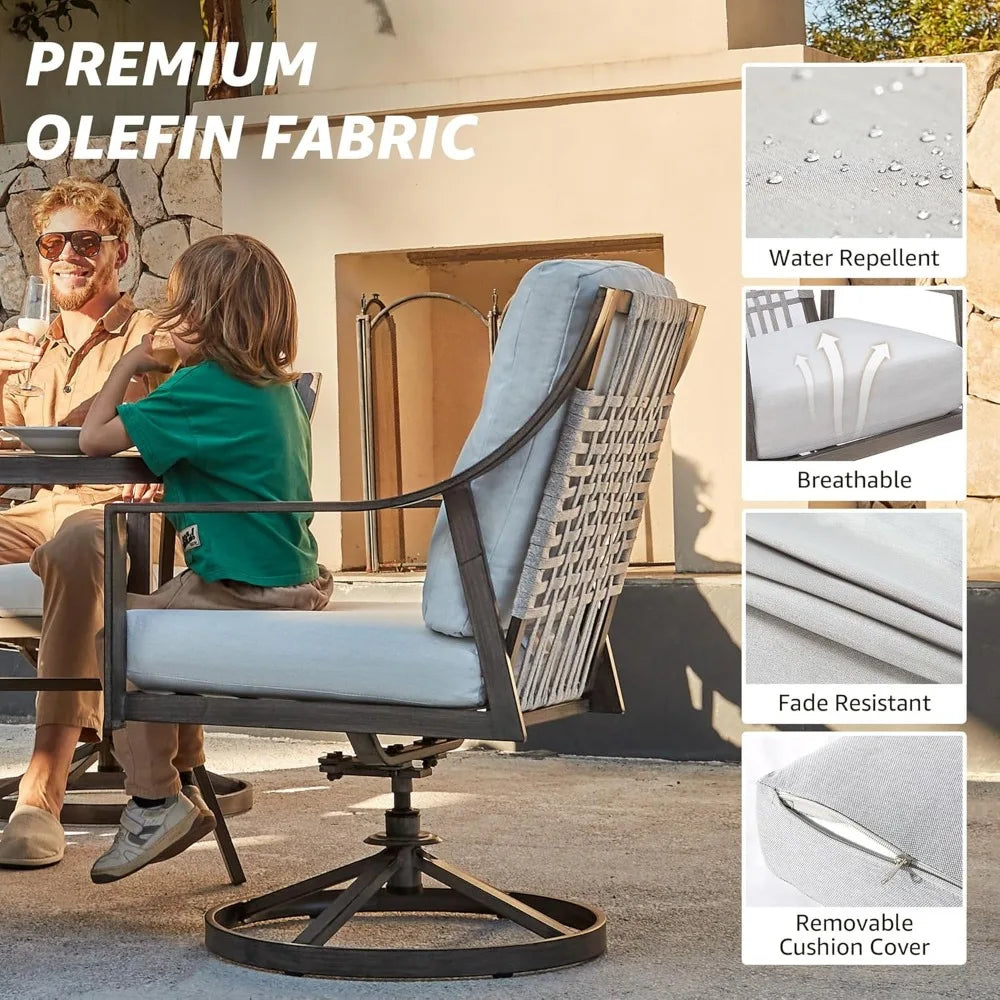 5 Piece Patio Dining Set 38 Inch Table Umbrella Hole 4 Rocking Swivel Chairs
