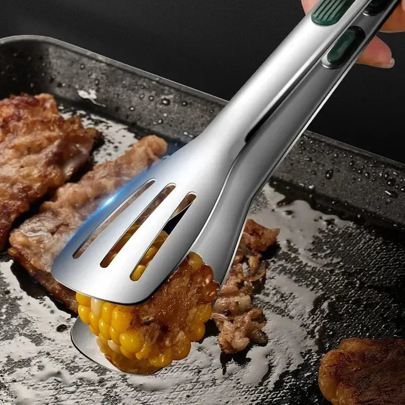 NONECN 1pc Non Slip Stainless Steel Food Tongs For Kitchen Barbecue Grill