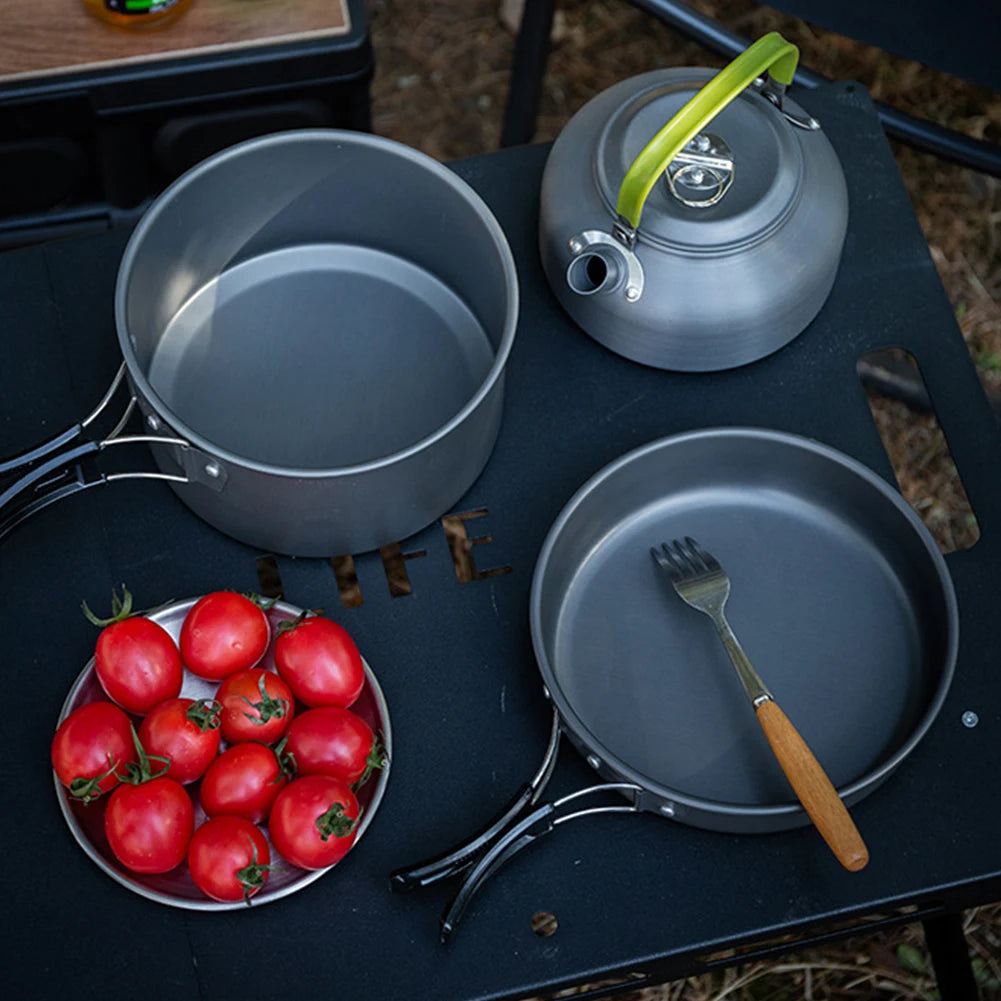 Gear up for outdoor meals with the APWIKOGER 3-piece camping cookware set, designed to travel light and cook efficiently.
