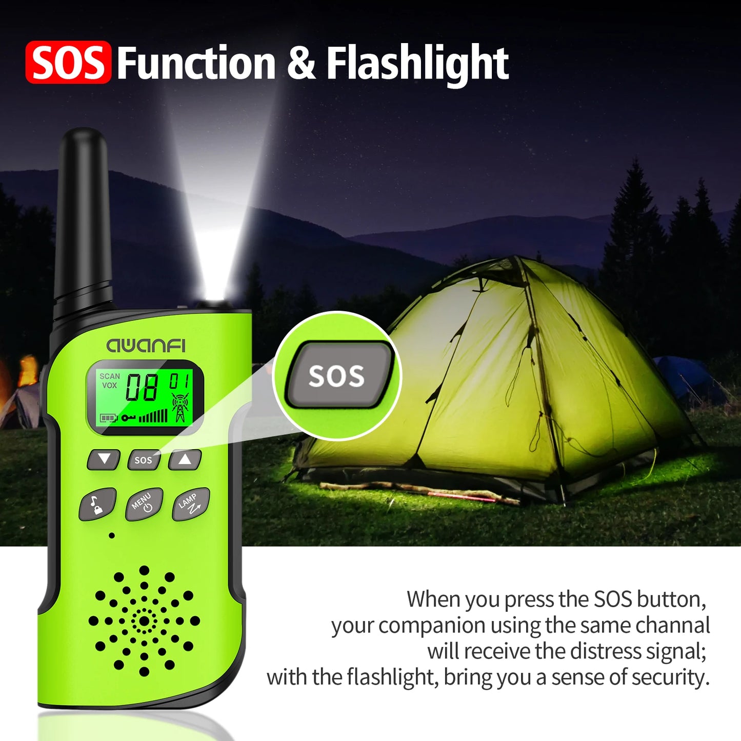 AWANFI 4 Pack Walkie Talkies Rechargeable Long Range 8 Channel USB Type C