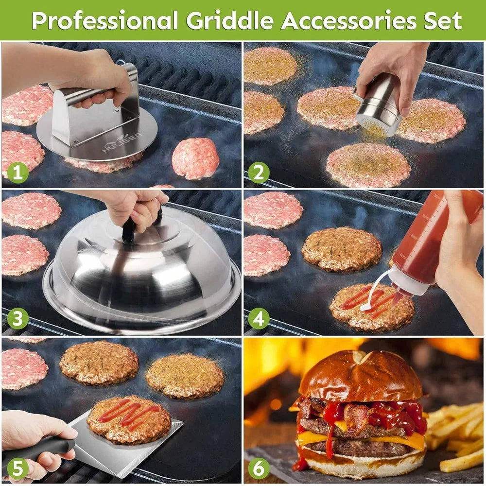 Elevate your home grilling to restaurant quality with this professional griddle accessories kit.