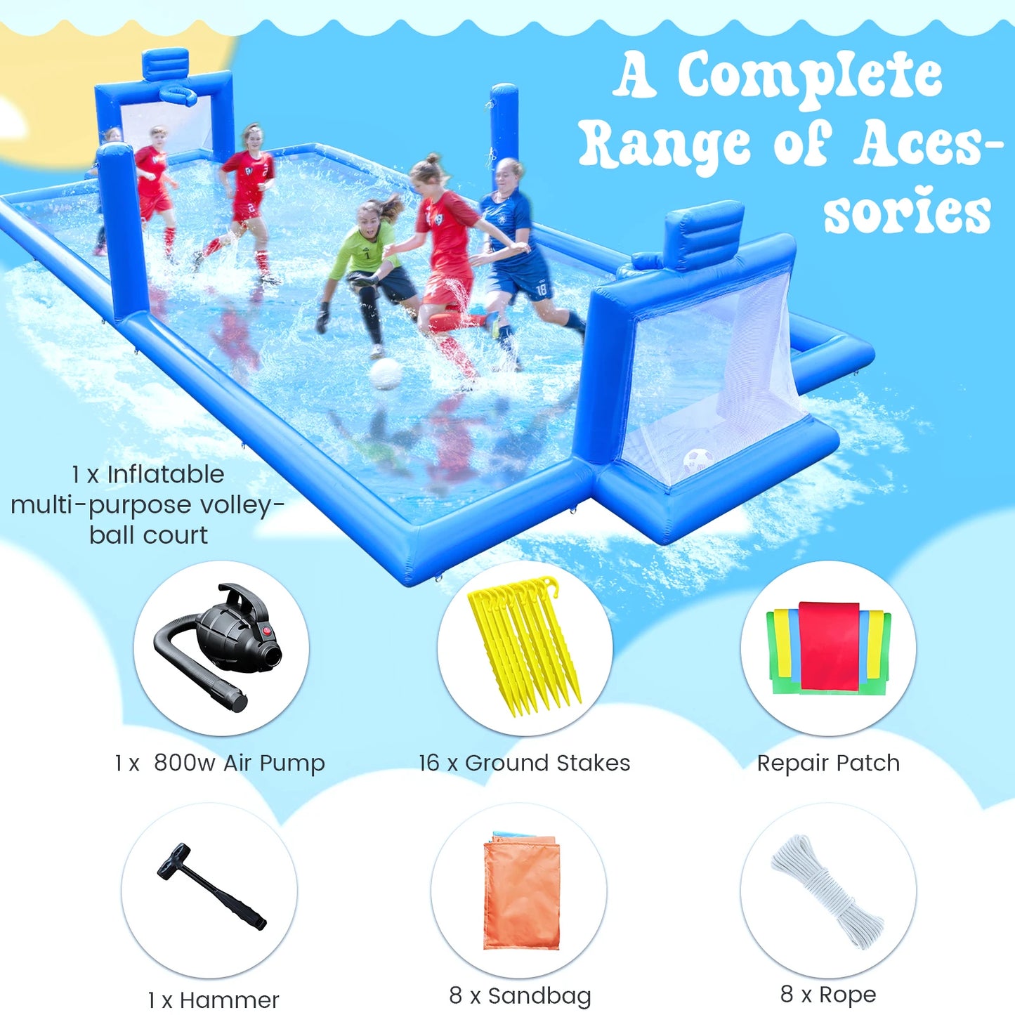 RTS Inflatable 33ft Outdoor Volleyball Court and Multi Sport Playset