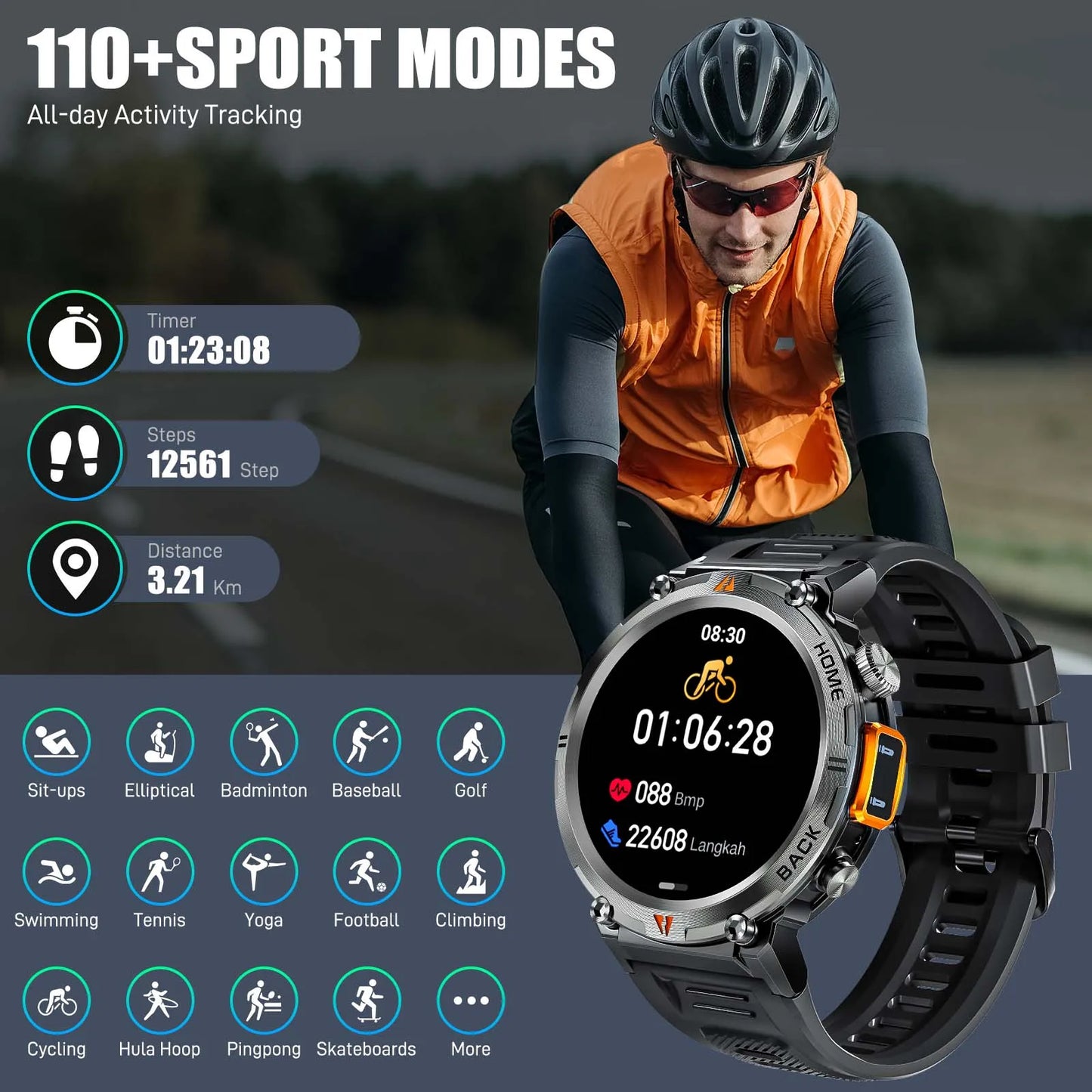 EIGIIS KE3 2025 Bluetooth Smartwatch For Men Full Touch Screen Health Monitor
