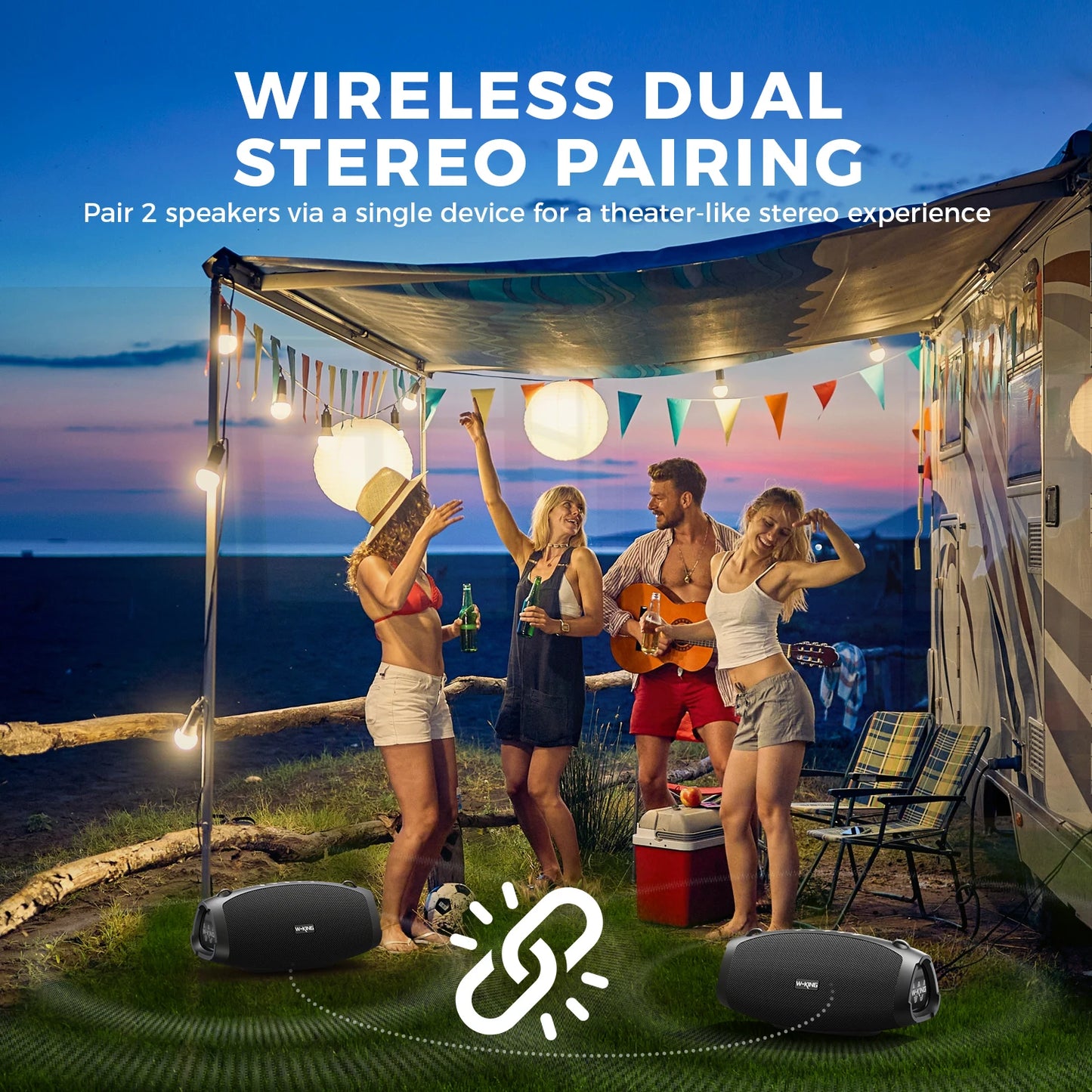 W King 120W Peak Portable Bluetooth Speaker With Wireless Microphone Waterproof