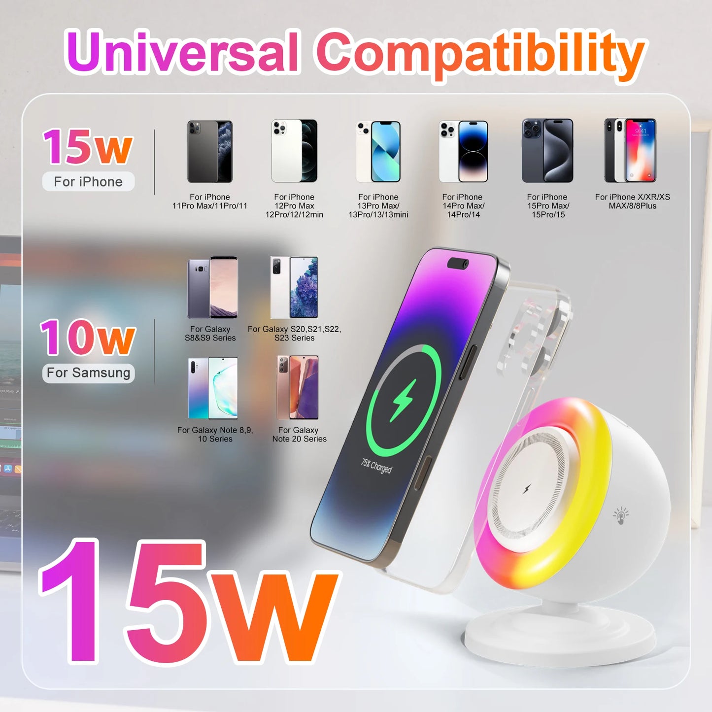 Magnetic Wireless Charger Stand 15W 4-In-1 For MagSafe iPhone 15 16 17 Pro Max