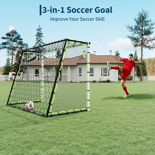 HiMISS 3 In 1 Soccer Goal Training Rebounder Net 7x5 Ft Steel Frame