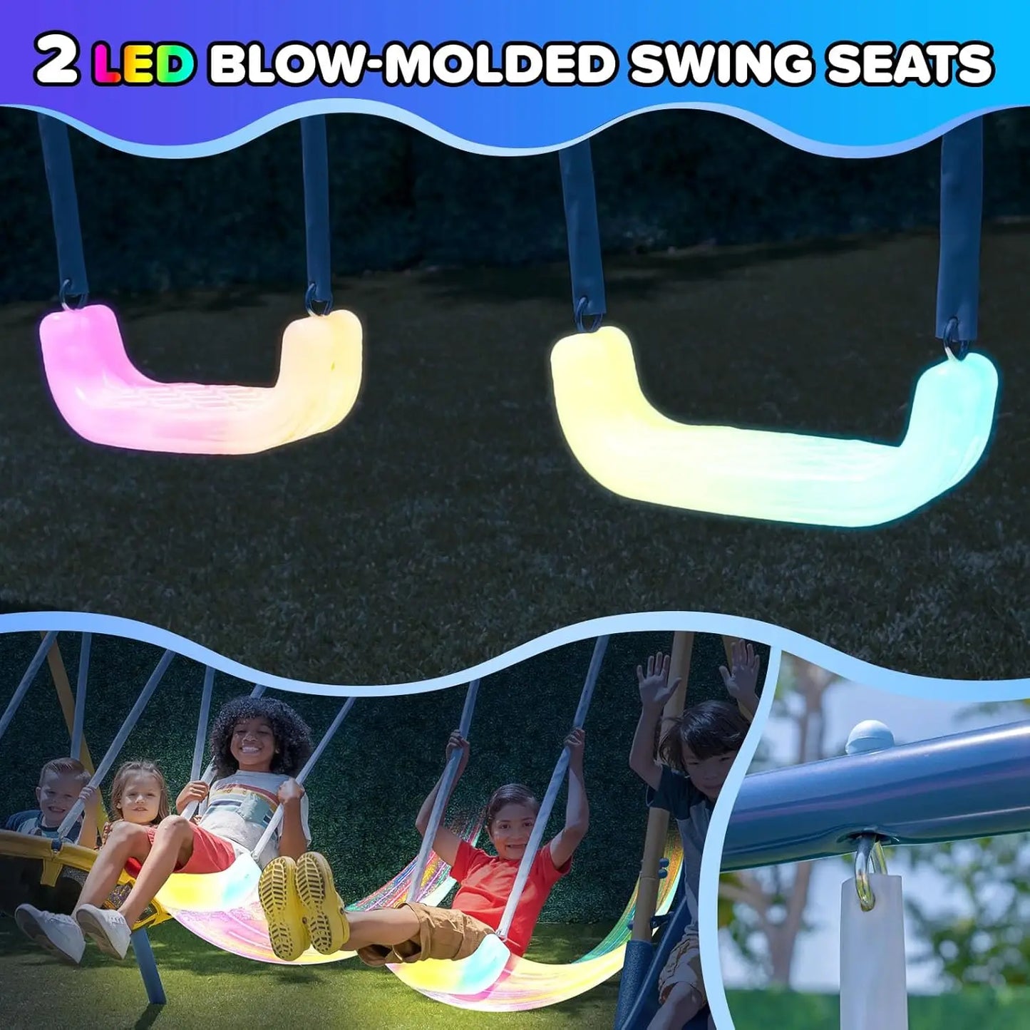 Turn your backyard into a vibrant action packed playground with this durable outdoor swing set designed for kids ages 3 to 8.