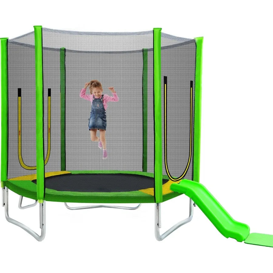 XMSJ 7 Ft Trampoline With Enclosure Net For Toddlers Outdoor With Slide