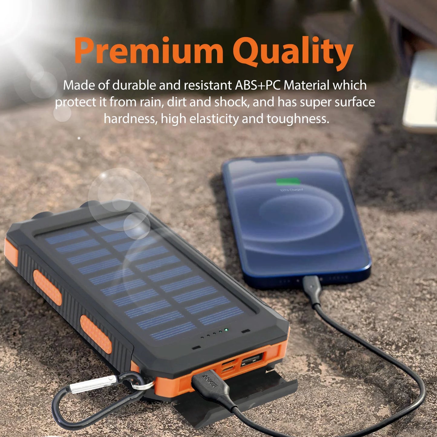 20000mAh Solar Power Bank Waterproof Portable Charger Dual USB LED Flashlight