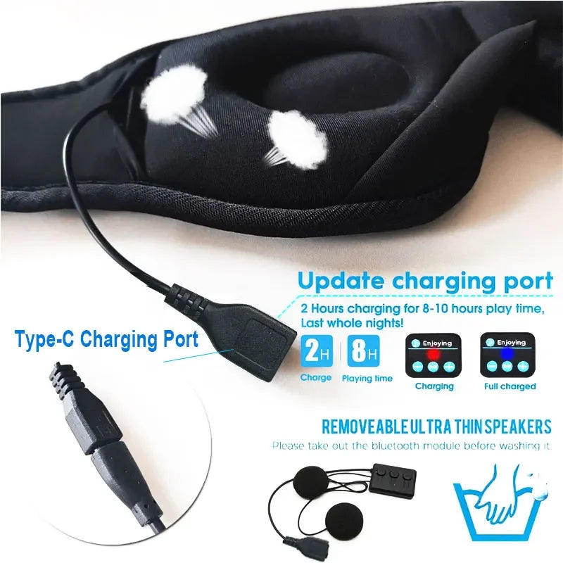Tiandirenhe 3D Wireless Sleep Eye Mask With Bluetooth Headphones And Mic