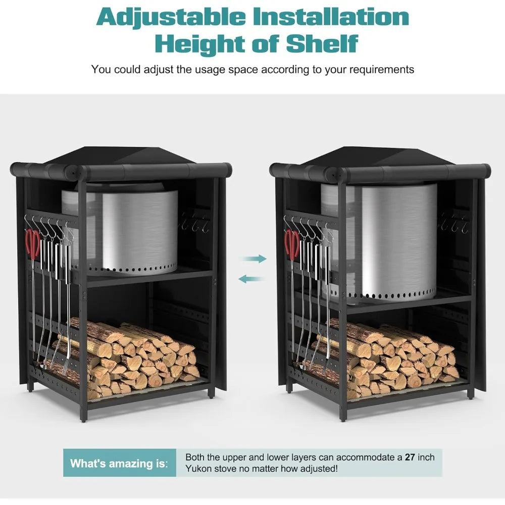 Elevate your outdoor fire setup with a rugged iron storage station that keeps tools, accessories, and firewood neatly organized.