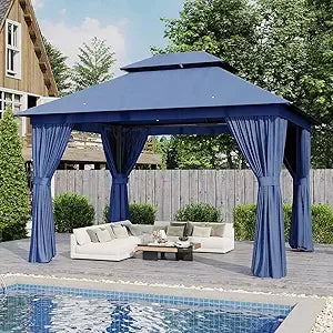 XMSJ Outdoor Gazebo 10x12 Patio Canopy With Double Roofs Mosquito Net