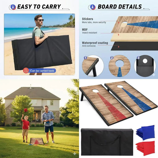 Cornhole Boards Set, 2 Regulation Size 4x2 Ft Cornhole Boards with 8 All-Weather Bean Bags and Carrying Case, Outdoor Corn Hole