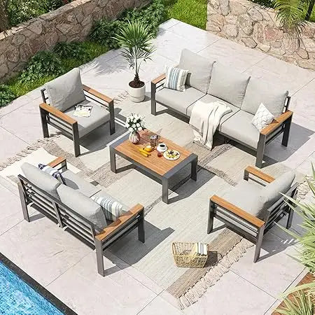 Aluminum Outdoor Patio Furniture Set 7 Seats With Cushions And Coffee Table