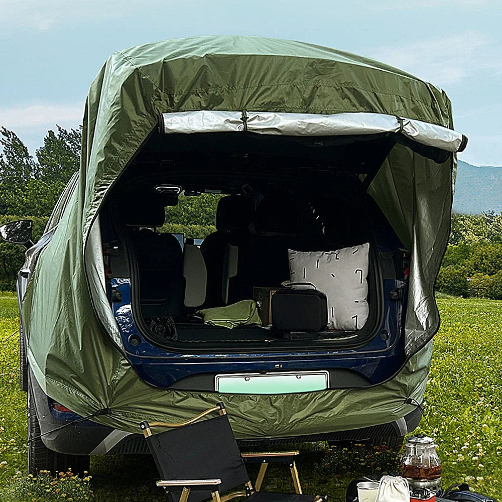 Turn every road trip into a cozy retreat with this car rear tent and canopy that tucks neatly behind your vehicle, delivering instant shelter from sun, wind, and unpredictable weather.
